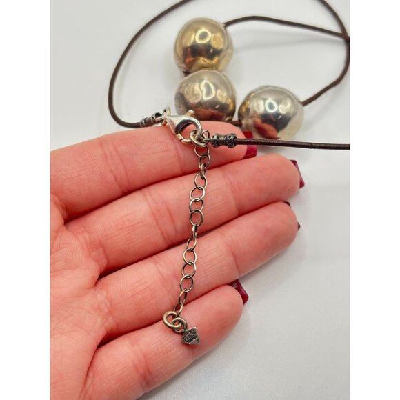 Silpada 925 Sterling Silver Triple Ball Leather Cord Necklace - Picture 4 of 6